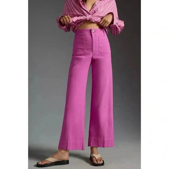 NWT Anthropologie The Colette Linen Cropped Wide Leg Pants Maeve Pink Rose 31 - Picture 11 of 13